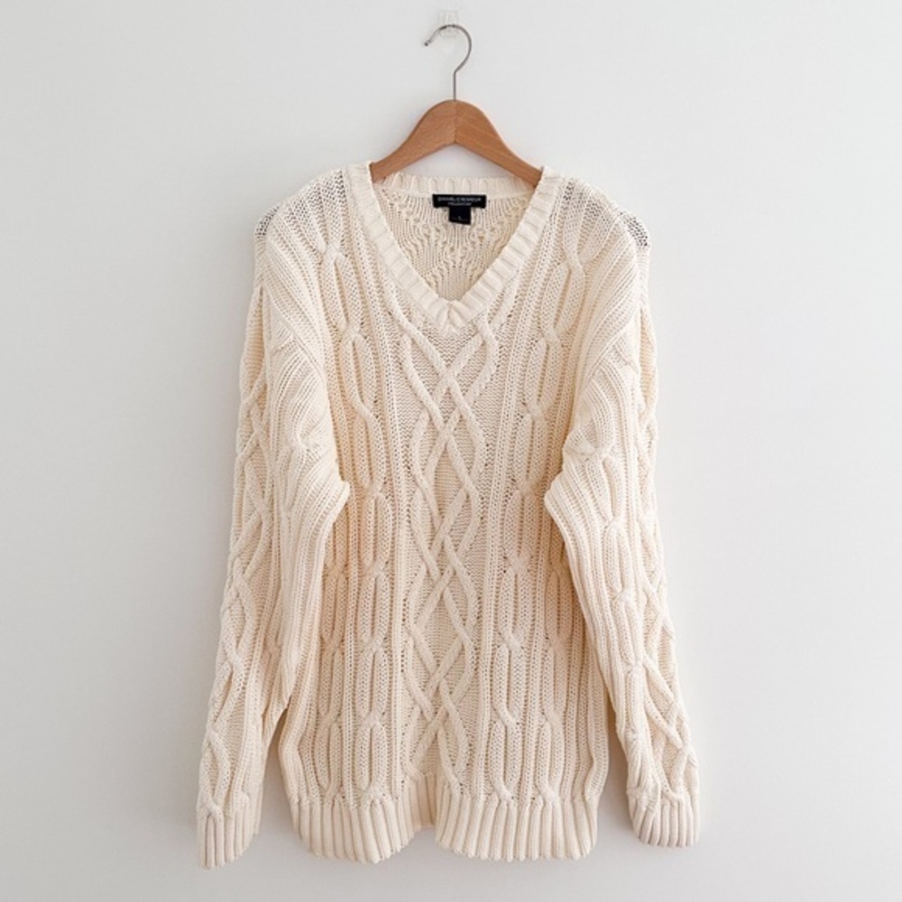 Vintage 90s Daniel Cremieux Cable Knit Cotton Sweater Size Large